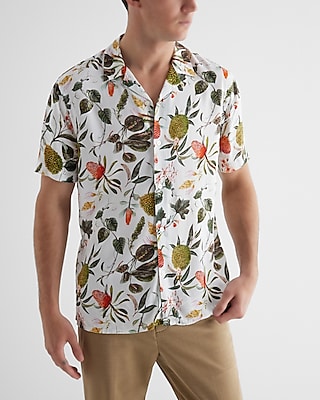 Plant Print Rayon Short Sleeve Shirt