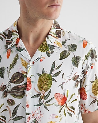 Plant Print Rayon Short Sleeve Shirt