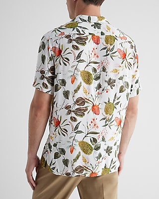 Plant Print Rayon Short Sleeve Shirt