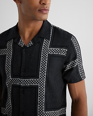 Dot Paneled Rayon Short Sleeve Shirt