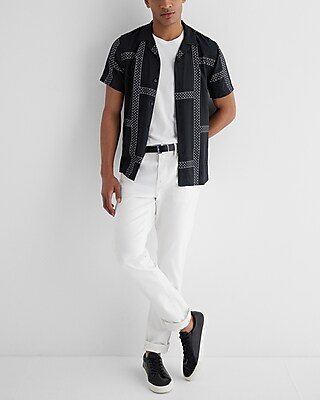 Dot Paneled Rayon Short Sleeve Shirt