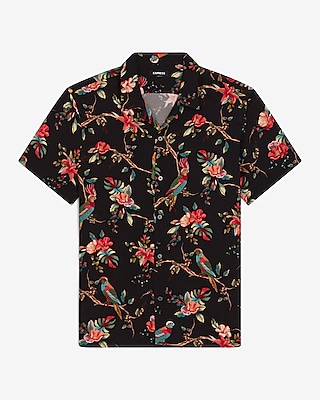 Parrot Print Rayon Short Sleeve Shirt