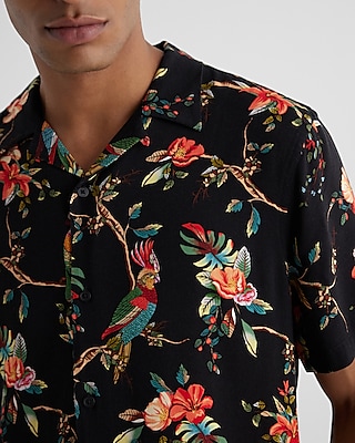 Parrot Print Rayon Short Sleeve Shirt