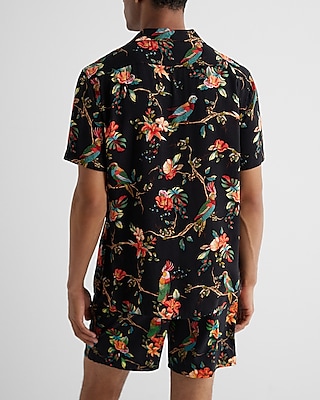 Parrot Print Rayon Short Sleeve Shirt