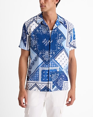 patchwork linen-blend short sleeve shirt