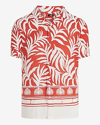 Bordered Palms Rayon Short Sleeve Shirt