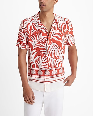 bordered palms rayon short sleeve shirt