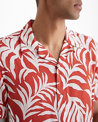 Bordered Palms Rayon Short Sleeve Shirt