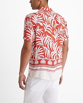 Bordered Palms Rayon Short Sleeve Shirt