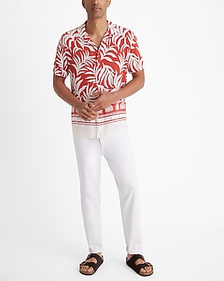 Bordered Palms Rayon Short Sleeve Shirt