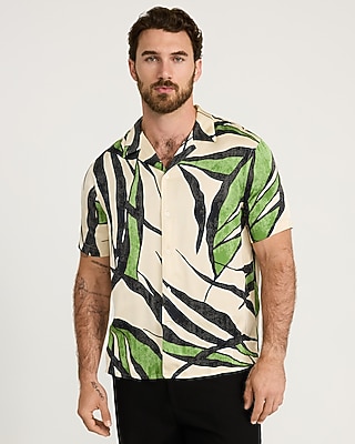 Abstract Floral Palm Short Sleeve Resort Shirt | Express