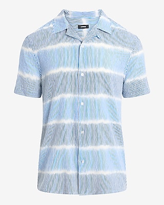 Textured Striped Dobby Cotton Short Sleeve Shirt