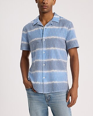 Textured Striped Dobby Cotton Short Sleeve Shirt