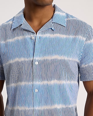 Textured Striped Dobby Cotton Short Sleeve Shirt