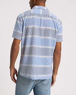 Textured Striped Dobby Cotton Short Sleeve Shirt