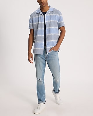 Textured Striped Dobby Cotton Short Sleeve Shirt