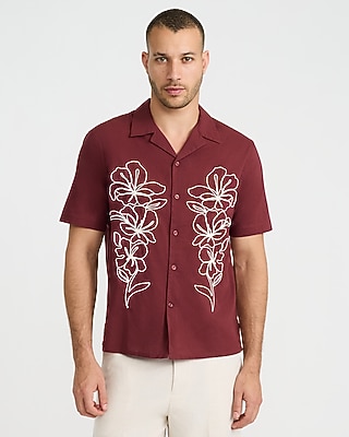Abstract Contrast Linen-blend Short Sleeve Shirt | Express