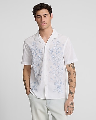 Embroidered Floral Cotton Short Sleeve Shirt