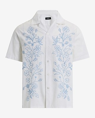 Embroidered Floral Cotton Short Sleeve Shirt