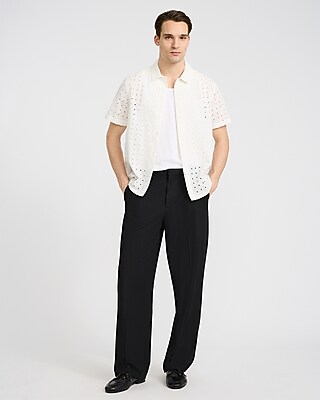 Textured Check Eyelet Cotton Short Sleeve Shirt