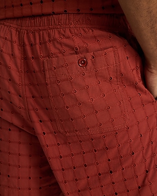 Textured Check Eyelet Cotton Short Sleeve Shirt