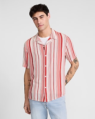 Striped Rayon Short Sleeve Shirt | Express