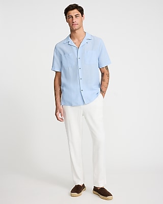 Double Pocket Linen-Blend Short Sleeve Shirt