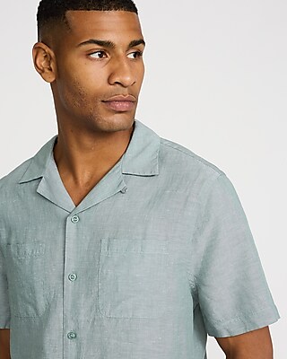 Double Pocket Linen-Blend Short Sleeve Shirt