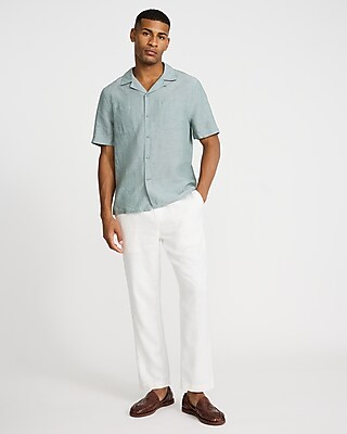 Double Pocket Linen-Blend Short Sleeve Shirt