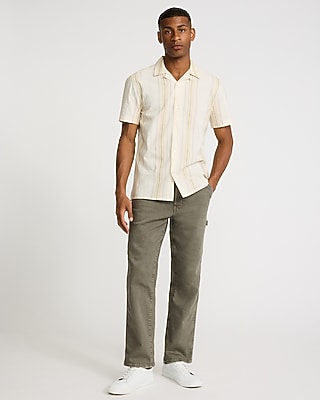 Textured Embroidered Striped Short Sleeve Shirt