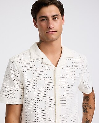 Textured Crochet Lace Short Sleeve Shirt