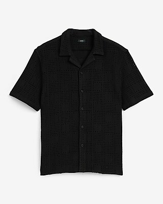 Textured Crochet Lace Short Sleeve Shirt