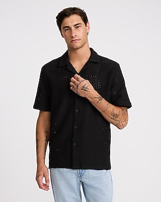Textured Crochet Lace Short Sleeve Shirt