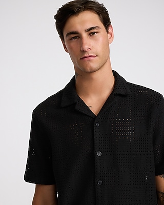 Textured Crochet Lace Short Sleeve Shirt