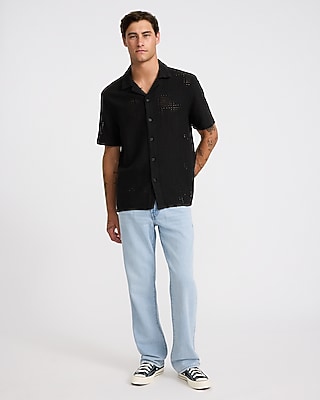 Textured Crochet Lace Short Sleeve Shirt