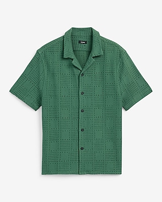 Textured Crochet Lace Short Sleeve Shirt