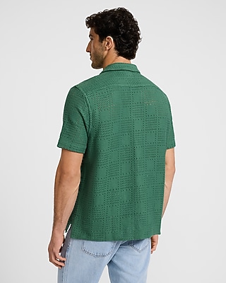 Textured Crochet Lace Short Sleeve Shirt