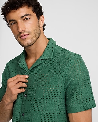 Textured Crochet Lace Short Sleeve Shirt