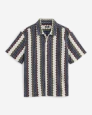 Textured Zig Zag Striped Short Sleeve Shirt - thumbnail 5