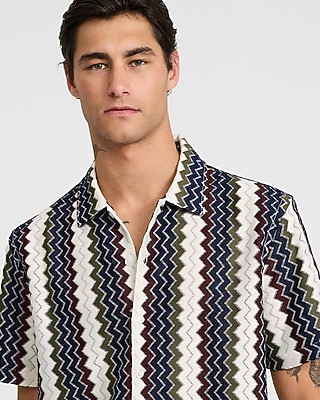 Textured Zig Zag Striped Short Sleeve Shirt - thumbnail 2