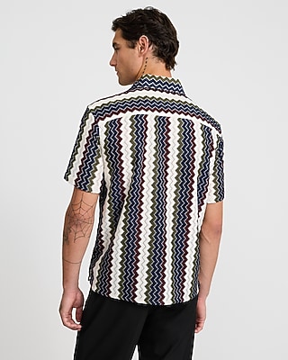 Textured Zig Zag Striped Short Sleeve Shirt - thumbnail 3