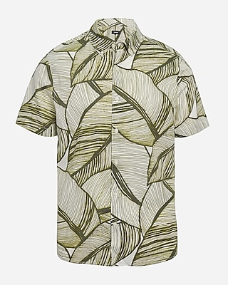 Large Leaf Cotton Stretch Short Sleeve Shirt