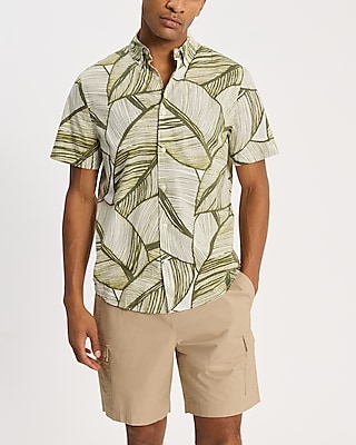 Large Leaf Cotton Stretch Short Sleeve Shirt