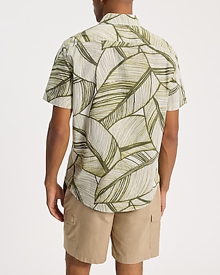 Large Leaf Cotton Stretch Short Sleeve Shirt