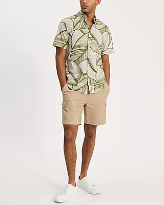 Large Leaf Cotton Stretch Short Sleeve Shirt