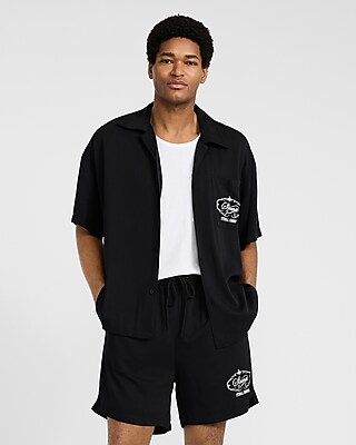 Eternal Summer Graphic Short Sleeve Camp Collar Black Shirt