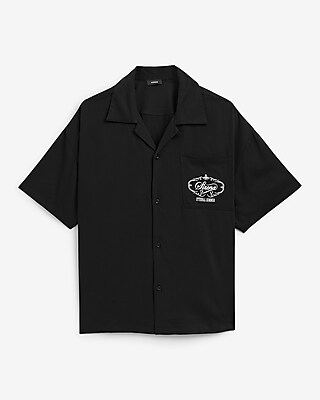 Eternal Summer Graphic Short Sleeve Camp Collar Black Shirt