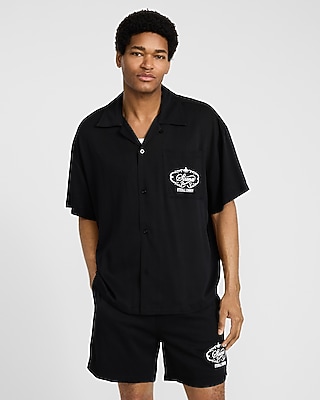 Eternal Summer Graphic Short Sleeve Camp Collar Black Shirt