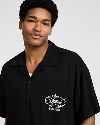 Eternal Summer Graphic Short Sleeve Camp Collar Black Shirt