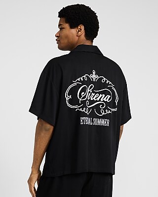 Eternal Summer Graphic Short Sleeve Camp Collar Black Shirt